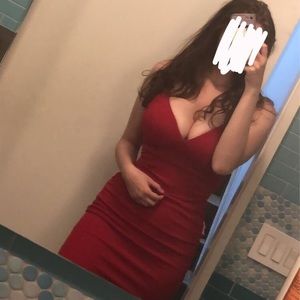 Emerald Sundae red v neck ruched bodycon dress